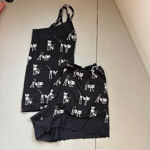 Me Undies Skelecat Feel Free Lace PJ Set Cami Shorts Pajama S Halloween Cat